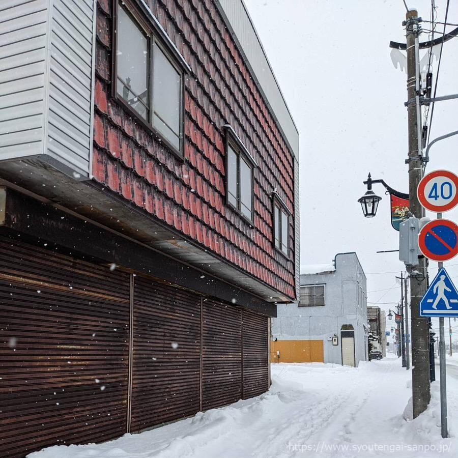 赤いうろこ外壁の建物②
